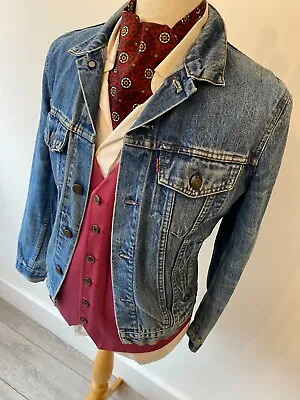 Buy LEVI STRAUSS Unisex CLASSIC BLUE RED LABEL DENIM FITTED TRUCKER BOMBER JACKET 36 • 19.99£