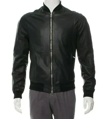 Buy Men Black Leather Bomber Jacket Genuine Lambskin Leather Fashion Biker Coat • 135£
