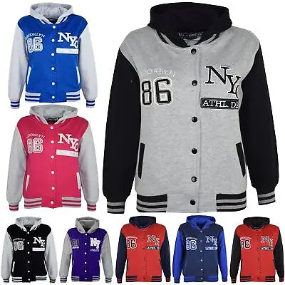 Buy Kids Girls Boys Baseball NYC ATHLETIC Hooded Jacket Varsity Hoodie Age 7-13 Year • 9.99£