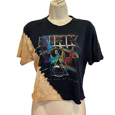 Buy Pink Floyd Tie-Dye Crop-Top T-Shirt Medium Black Bleach Tour Merch Graphic Tee • 18.89£