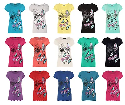 Buy Women’s Plus Size Flower & Butterfly Print Short Sleeve T-Shirt Ladies Baggy Top • 4.99£