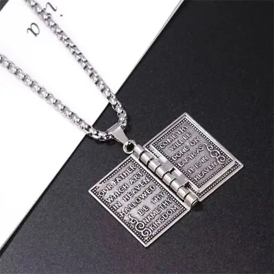 Buy Vintage Silver Cross Bible Book Pendant Necklace Unique Jewelry For Men Women • 5.86£