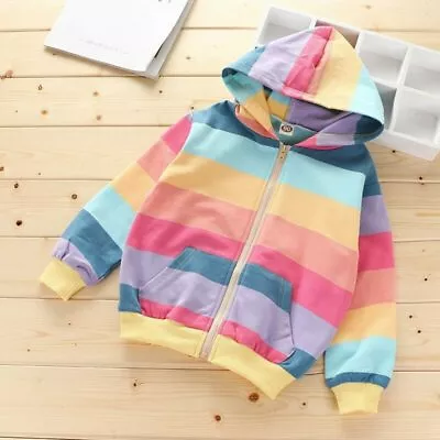 Buy Kids Girl Rainbow Hoodies Zip Jumper Casual Hooded Long Sleeve Hoody Sweater Top • 10.70£