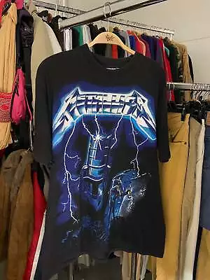 Buy Vintage Metallica Short Sleeve Shirt Black Big Print Ride The Lightning XL Mens • 113.40£