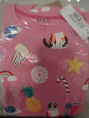 Buy Kids Cat Print Pink Top Only Size Age 12-13 M&S • 4.99£