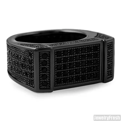 Buy All Black Custom Lab Made Flat Bar 360 Iced Out Mens Hip Hop Ring • 28.88£