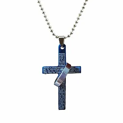 Buy Spanish Lords Prayer Blue Cross Necklace Quality Jewellery For Men Women A051 • 4.95£