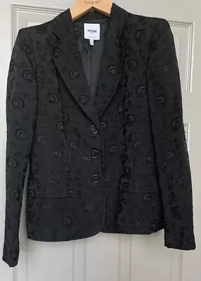 Buy MOSCHINO Jeans Fitted Floral Textured Lined Long Sleeve Jacket, Black Size UK 14 • 29£