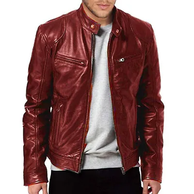 Buy Mens Leather Casual Biker Jacket Coat Soft Motorcycle Genuine Biker Style Fit • 30.59£