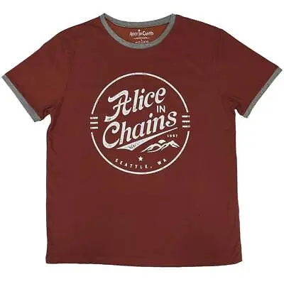 Buy ALICE IN CHAINS -  Unisex T- Shirt -  Circle Emblem - Maroon Cotton • 17.99£