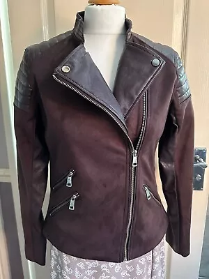 Buy H&M Burgundy Faux Leather And Suede Bikers Jacket NEW Size 10 • 15£