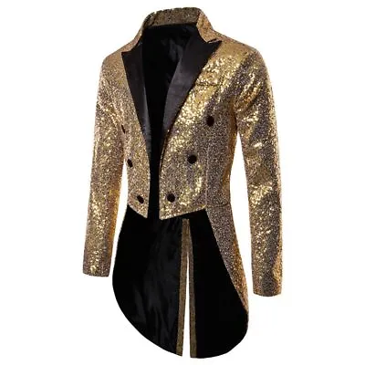 Buy Fashion Men Steampunk Tailcoat Jacket Sequins Party Wedding Blazers Coat Outwear • 124.62£