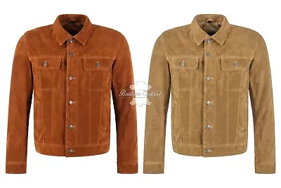Buy Men's Trucker Jacket Western Classic Shirt Cow Suede Leather Denim Look Jacket • 119.74£