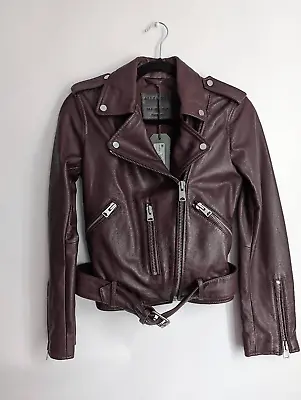 Buy All Saints Balfern Leather Biker Jacket In Deep Berry Size 2 NEW • 355.21£