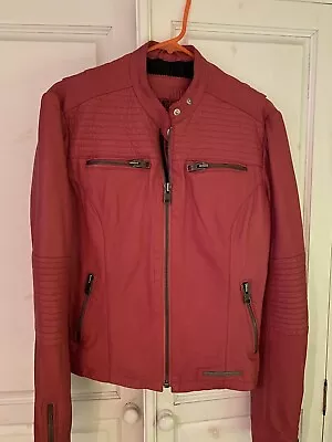 Buy Superdry Leather Biker Jacket, Pink Size Large • 40£