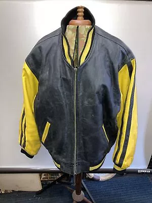 Buy Vintage Leather American Baseball Jacket XXL Yellow/Black • 200£
