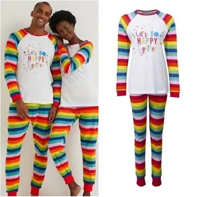 Buy * BNWT Rainbow Stripe Unisex  Family Ladies Mum Pyjamas Christmas Matalan • 12.99£