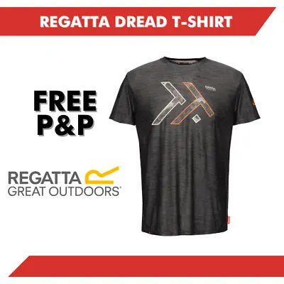 Buy Regatta Dread Work T-Shirt Short Sleeve Top Active Quick Dry BLACK / GREY / BLUE • 9.99£