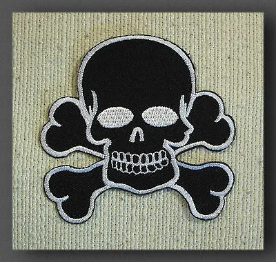 Buy Skull & Crossbones  Silver On Black  Iron On Sew On Embroidered Patch Badge • 2.75£