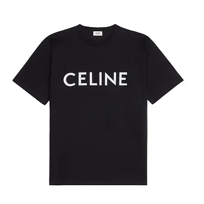 Buy Celine Women Loose T-Shirt In Cotton Jersey With White Logo, Black • 467.77£