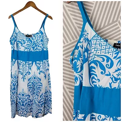 Buy Vintage Sun Dress Plus Size 2X Floral Midi Grunge Shirred Back Stretch Long Blue • 25.35£