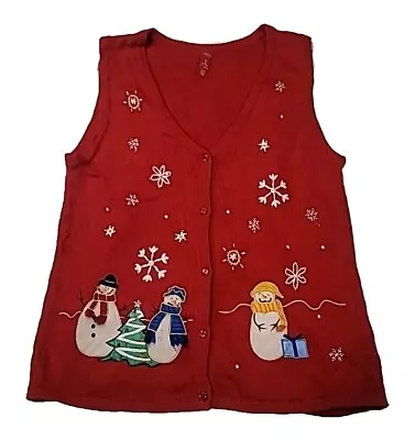 Buy Vtg Ugly Christmas Sweater Vest Womens Size Medium Red Snowman Sleeveless • 8.84£