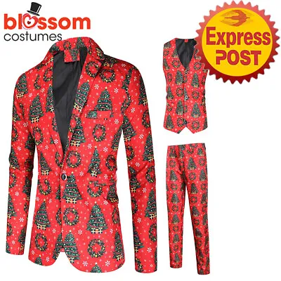 Buy N965 Red Christmas Blazer Jacket Vest Stand Out Suit Mens Festival Party Costume • 58.73£