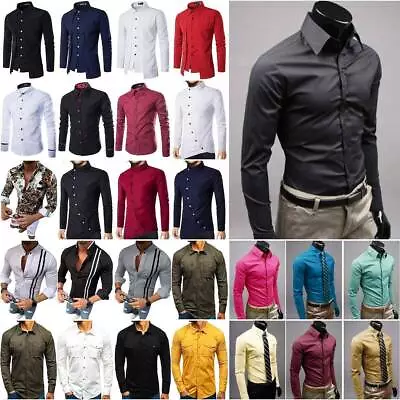Buy Mens Long Sleeve Slim Fit Shirts Formal Business Work Dress Shirts Casual Tops • 19.09£