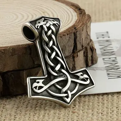 Buy Viking Necklace Dragon Thors Hammer Pendant Stainless Steel Mens Jewellery • 14.20£