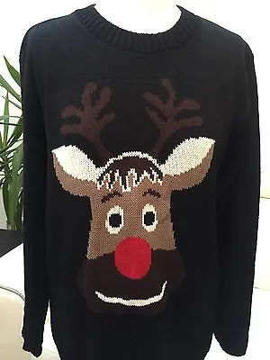 Buy Womens Ladies Black Christmas Reindeer Jumper Sweater Size S/m • 19.59£