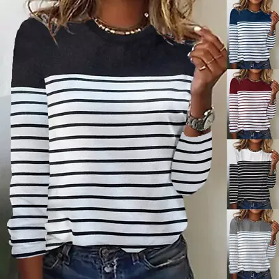 Buy Ladies Plus Size Long Sleeve Stripe Blouse Casual Loose Tee Shirts Tops Blouse • 10.37£