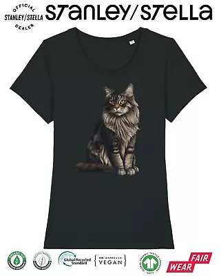 Buy Maine Coon CAT T-Shirt Womens Funny Pet Gift Stanley/Stella Organic Cotton Tee • 10.99£