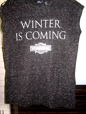 Buy Ladies Size 8  Winter Is Coming Game Of Thrones Black Slogan T SHIRT • 5.99£