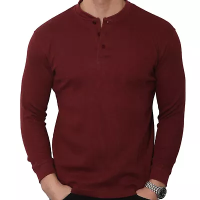 Buy Mens Henley Jumper Men's Top Plain Grandad Neck Waffle Knit T-shirt M-3XL (2208) • 11.99£