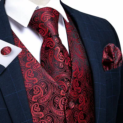 Buy Mens Paisley Waistcoat Casual Wedding Vest Silk Tie Set Casual Formal Jacket  • 23.99£