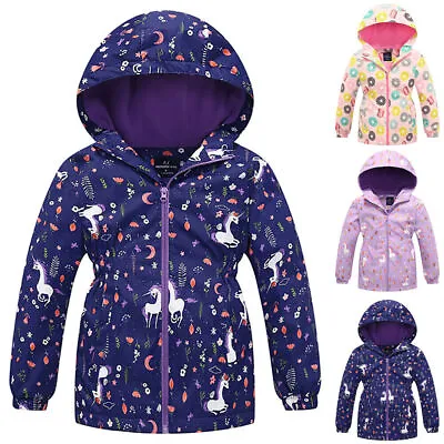 Buy Girls Kids Fleece Lined Windproof Unicorn Zip Up Coat Hooded Jacket Outwear Tops • 14.09£