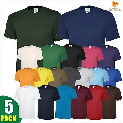 Buy 5 PACK Unisex Men's Classic T-Shirt Plain 100% Cotton Blank Tee Tshirt Work TOP • 24.58£