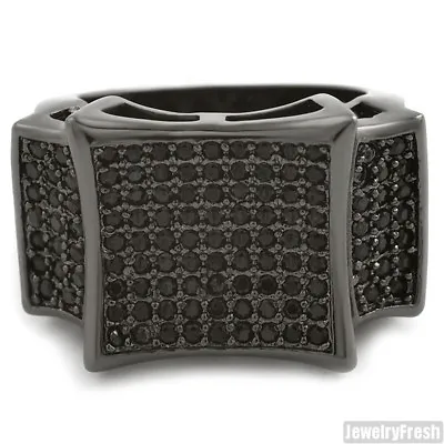 Buy All Black Large Kite Micropave CZ Hip Hop Style Mens Ring • 28.88£
