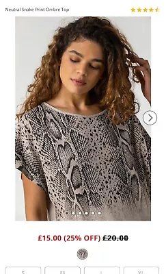 Buy Roman Neutral Snake Print Ombre Top, Size M (fits 16), New With Tags • 4£