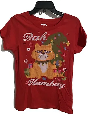 Buy Bah Humbug Grumpy Christmas Cat T-Shirt - Women's Holiday Time M (8-10) Size  • 14.20£