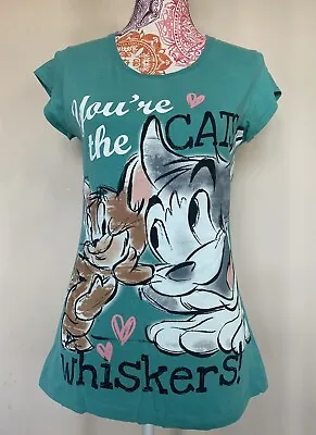 Buy Ladies Tom & Jerry T-shirt Size UK 14 Green Long Casual Cartoon Print Slim Fit • 4.99£