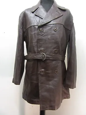Buy Vintage 50's Leather Barnstormer Trench Coat Jacket Size L Wool Lined • 79£