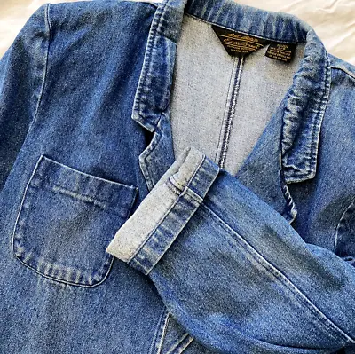 Buy Vintage Eddie Bauer Women's L Blue Denim Jacket Chore Pockets • 20.27£