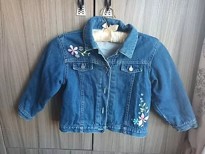 Buy Next Girls Denim Style Button Up Jacket Age 3-4 Years - Floral Checked Blue Pink • 2.50£