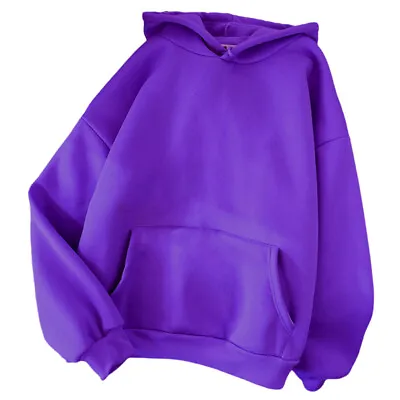 Buy Womens Plain Long Sleeve Hoodies Tops Ladies Casual Pullover Hooded Sweatshirt • 9.79£