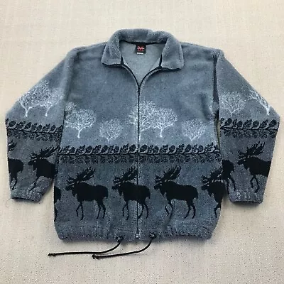 Buy Mazmania Fleece Jacket Sweater Womens Large Gray Moose Elk All Over Print Fuzzy • 46.30£