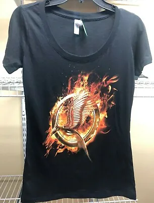 Buy The Hunger Games 2: Catching Fire Mocking Jay Juniors Black Scoop Neck TShirt M • 14.46£