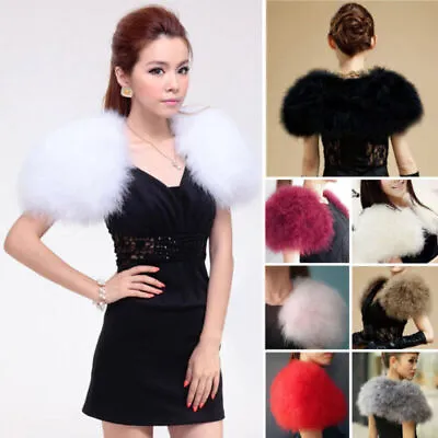 Buy Coats Wedding Bridal Shrug Jacket Feather Ostrich Cape Fur Real Bolero Colors • 26.39£