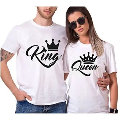 Buy Couple T-Shirt The King And Queen Valentine Love Matching Unisex Men Women Tops • 10.75£