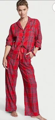 Buy Victoria's Secret Lipstick Red Shine Plaid Flannel Long Pyjamas - Size XS • 22.99£
